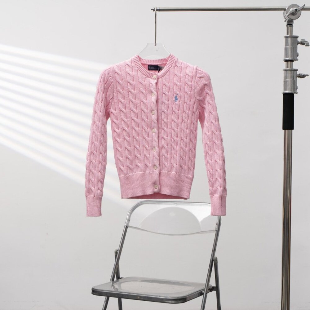 Polo Ralph Lauren Cable-Knit Cotton Crewneck Cardigan Women's Knit Sweater, Pink